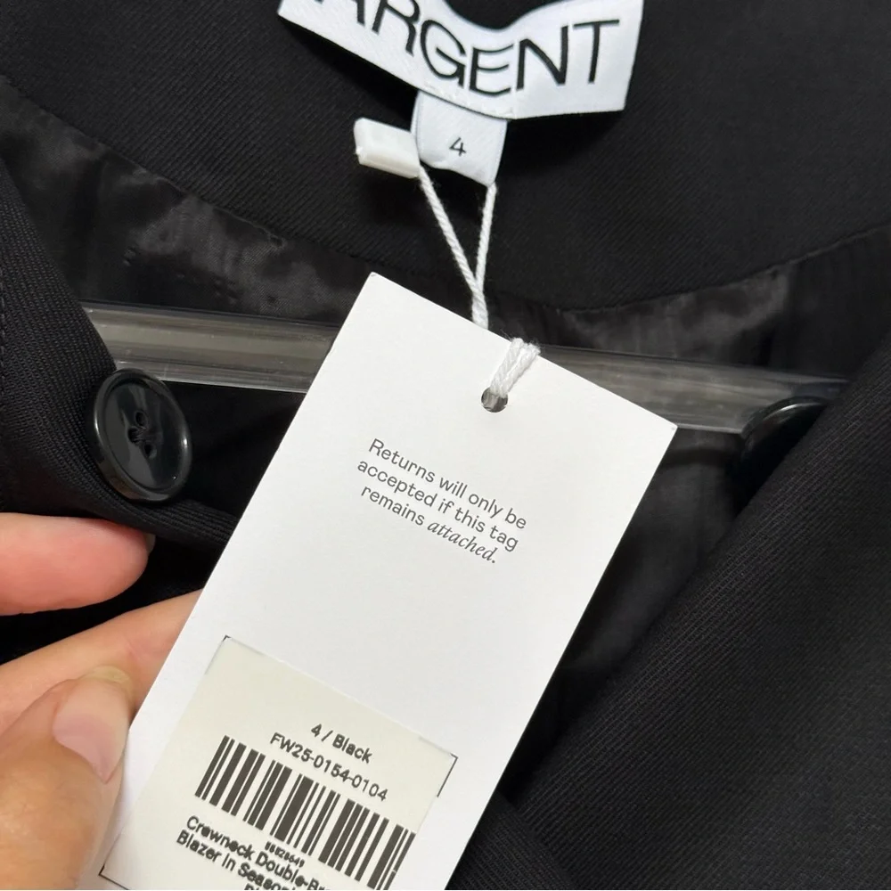 Argent Double Breasted Crewneck Blazer Black in Seasonless Wool